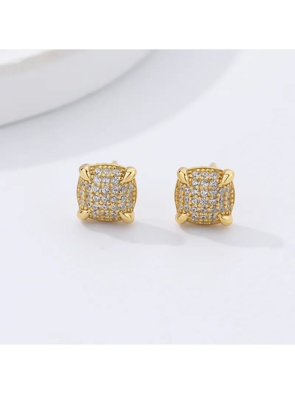 18k Yellow Gold over 925 Sterling Silver CZ Accent Micro-Pavé Stud Earrings - Picture 3 of 6